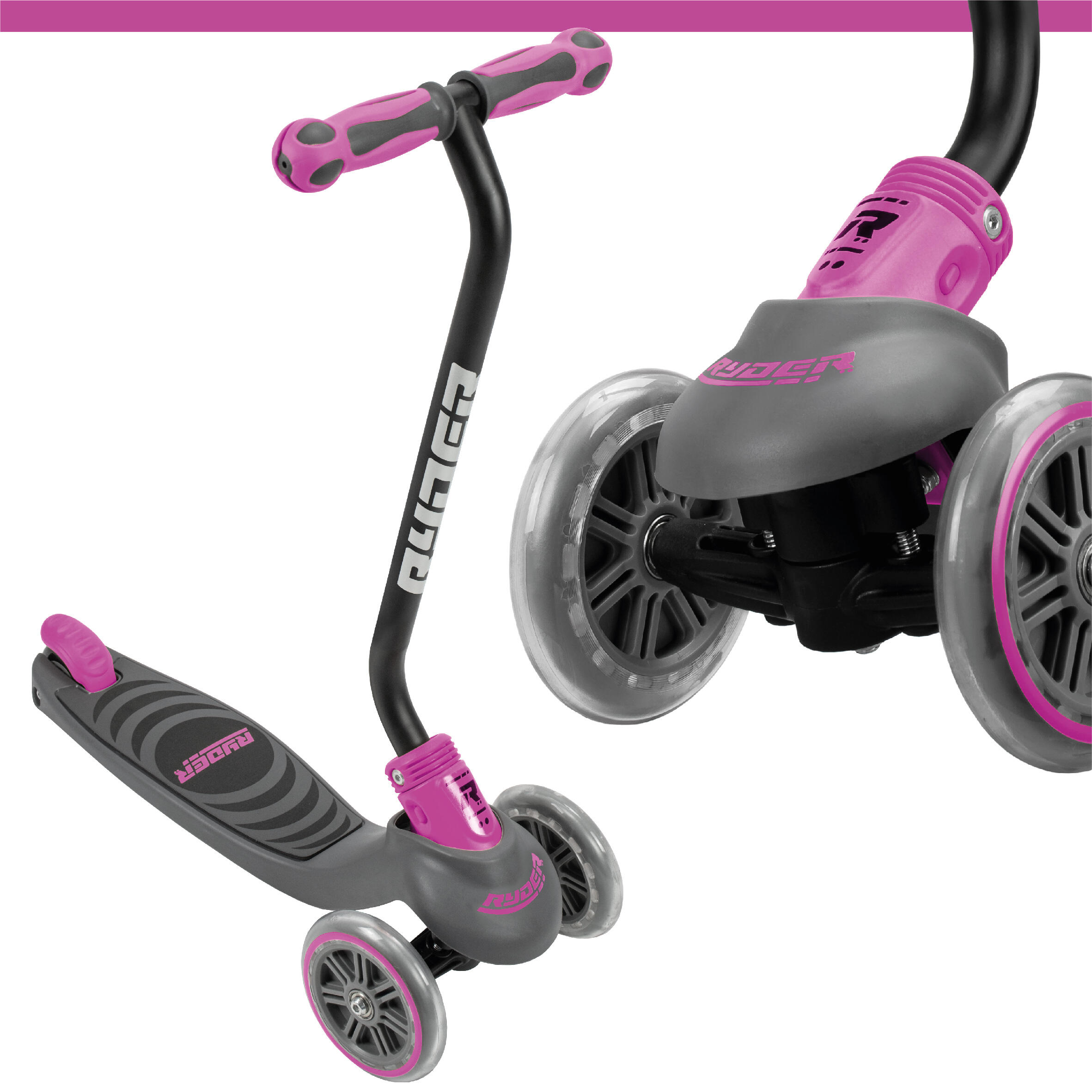 Patinete Ryder Neo 3 ruedas, base antideslizante, freno trasero y plegable. 5/7