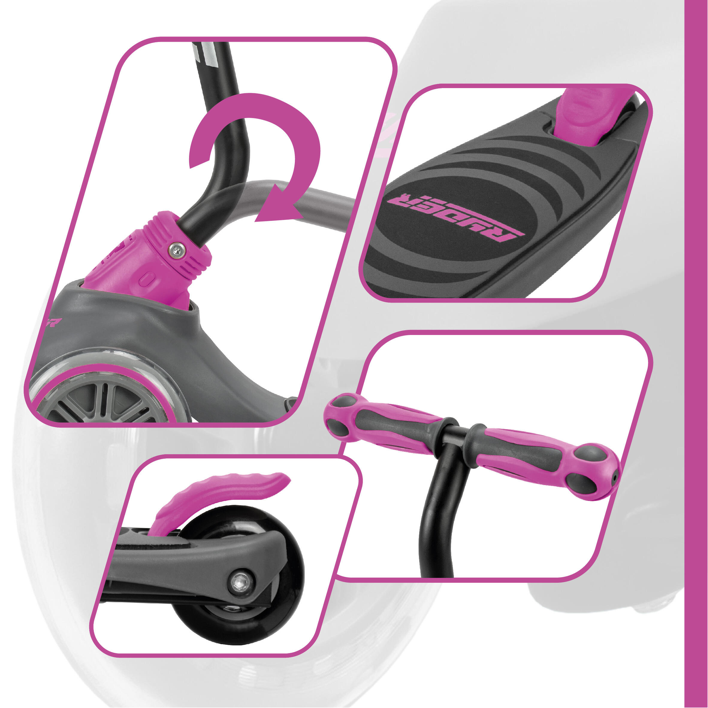 Patinete Ryder Neo 3 ruedas, base antideslizante, freno trasero y plegable. 7/7