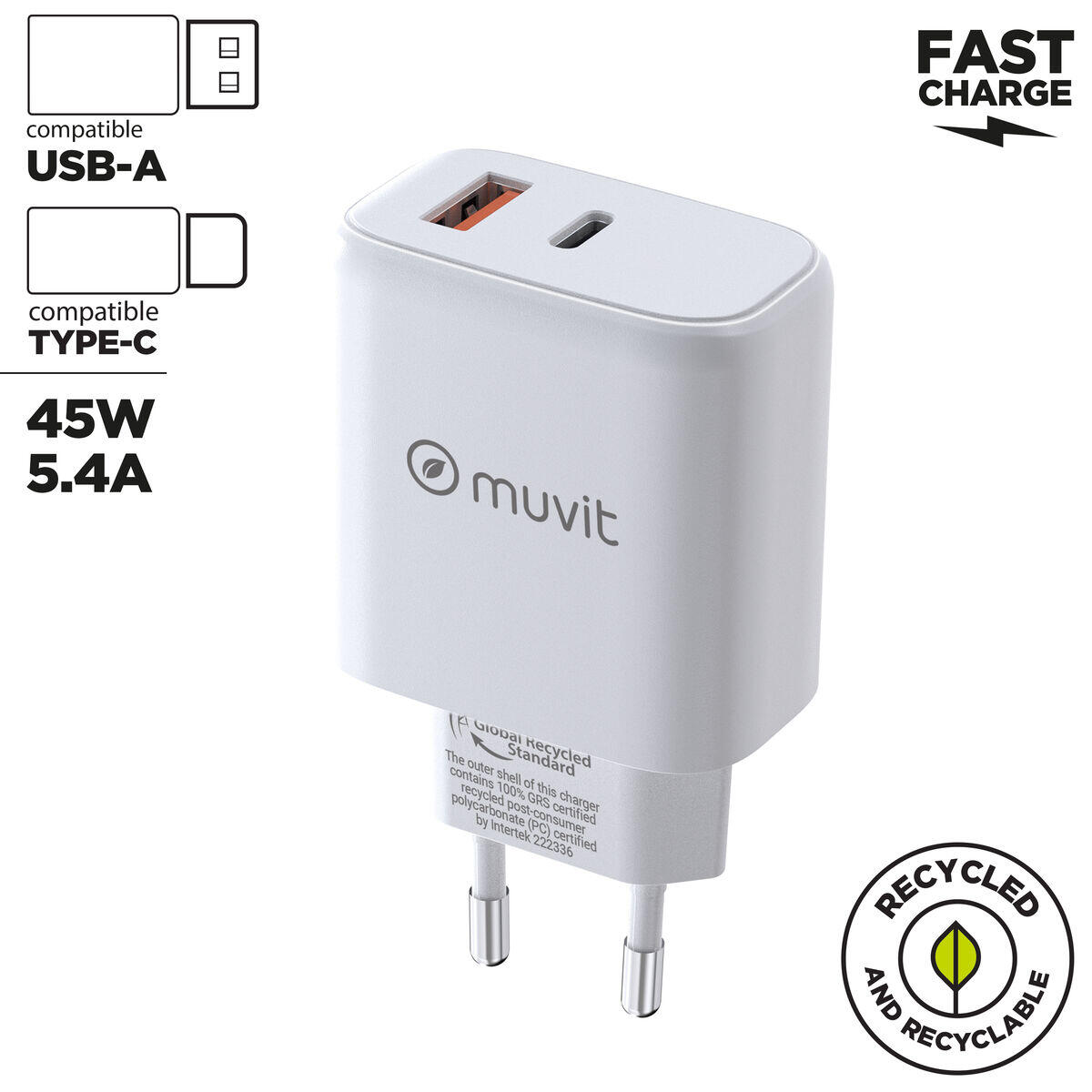 Chargeur mural MUVIT FOR CHANGE MCD356 Blanc 2/5