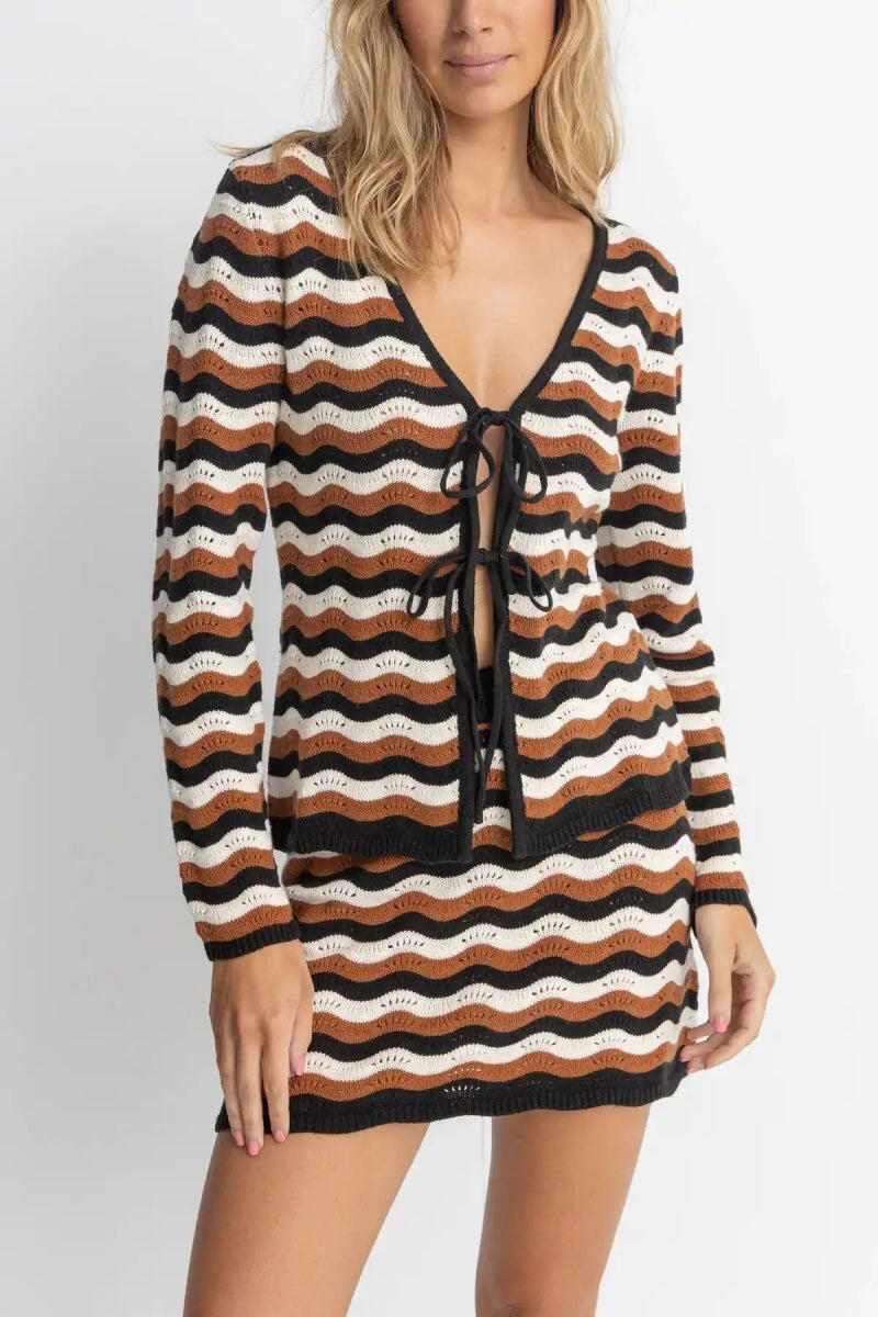 Venice Knit Tie Front - L/S Top Femme 1/6