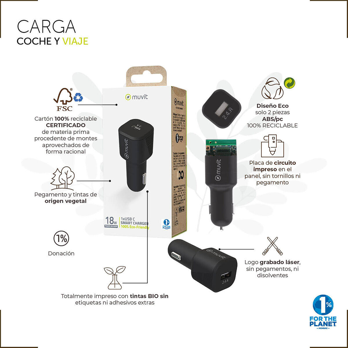 Carregador de Carro MUVIT FOR CHANGE MCDCC0012 Preto 2/3