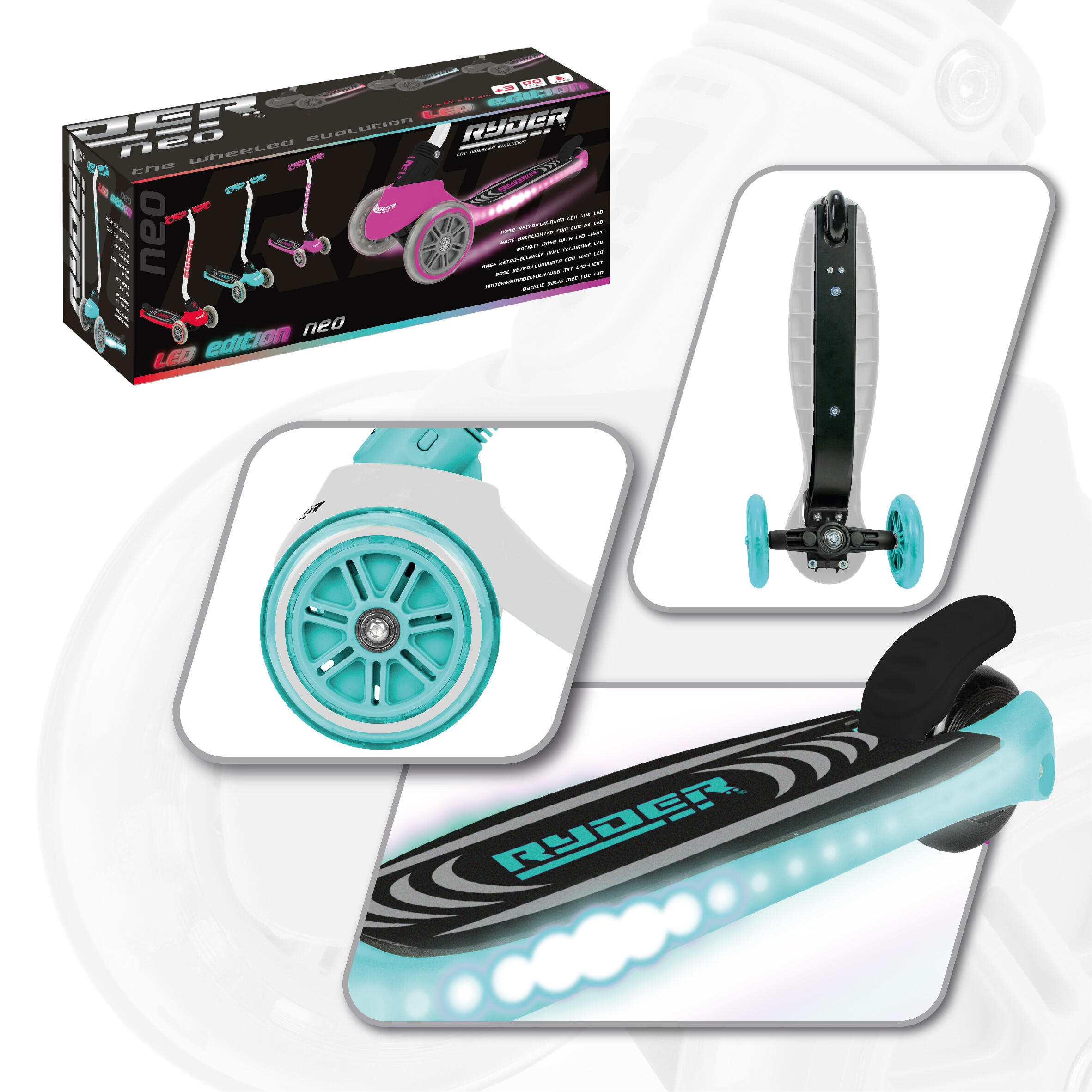 Patinete Ryder Neo LED, 3 ruedas, base antideslizante, freno trasero. 5/5