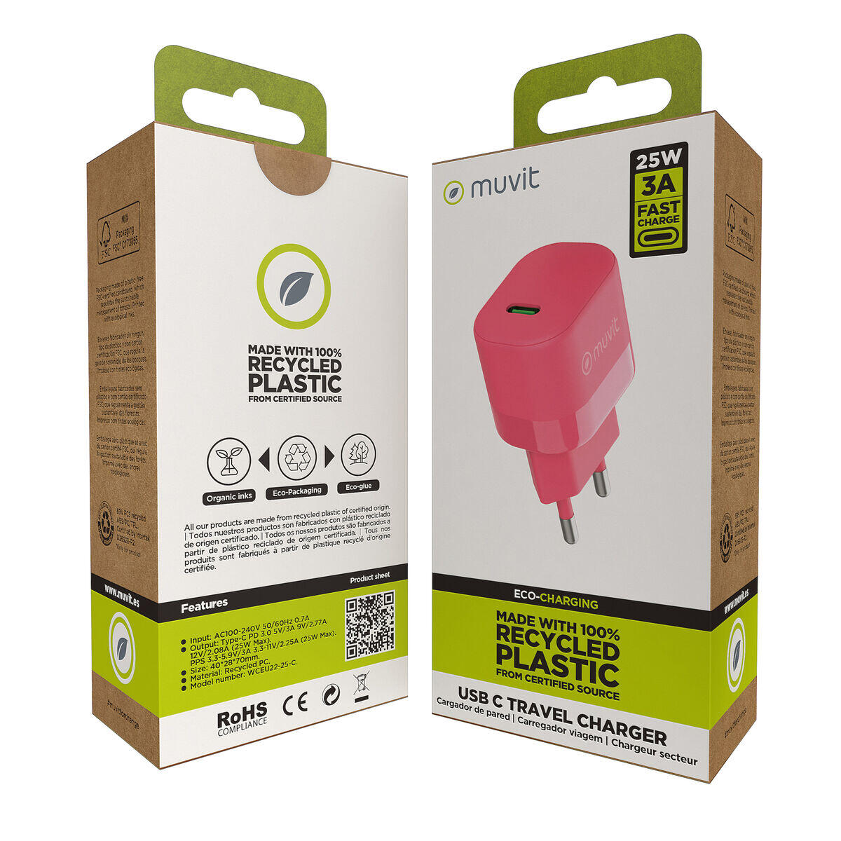 Cargador de Pared MUVIT FOR CHANGE MCACC0031 Magenta 3/5