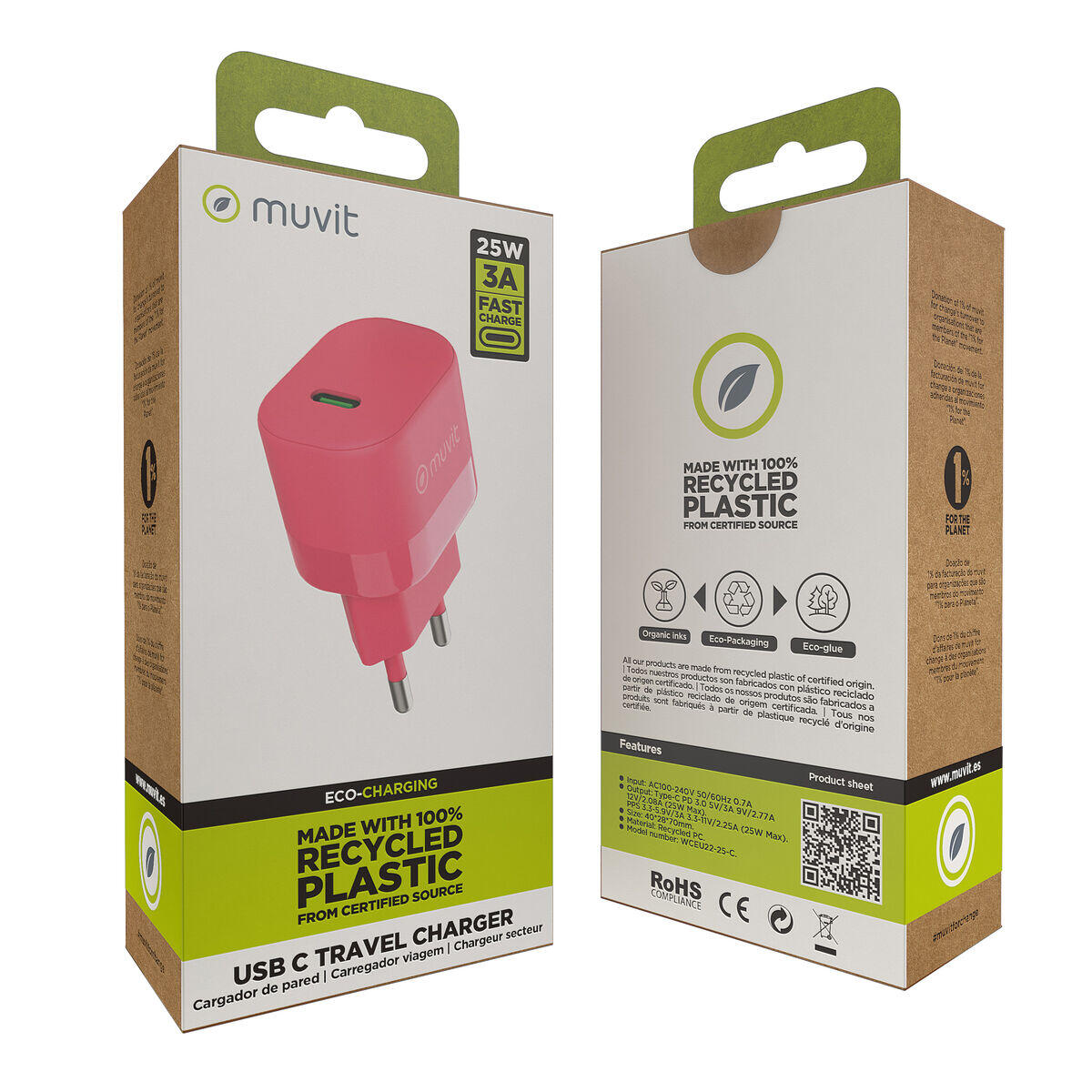Cargador de Pared MUVIT FOR CHANGE MCACC0031 Magenta 4/5