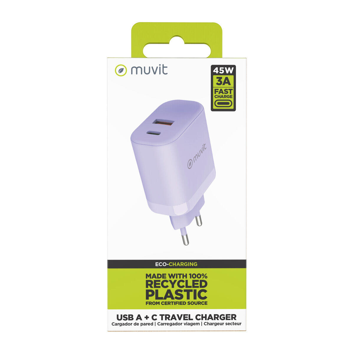 Cargador de Pared MUVIT FOR CHANGE WCEU24-45-AC Lavanda 3/5