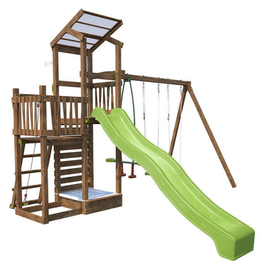 Aire de jeux 2 tours avec toboggan FUNNY SWING & CLIMBING 150