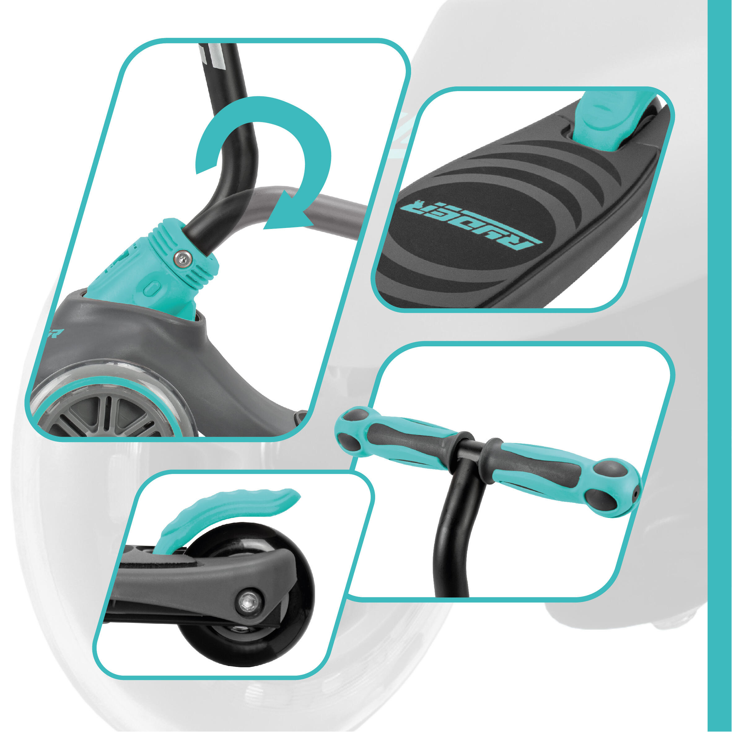 Patinete Ryder Neo 3 ruedas, base antideslizante, freno trasero, plegable. 7/7