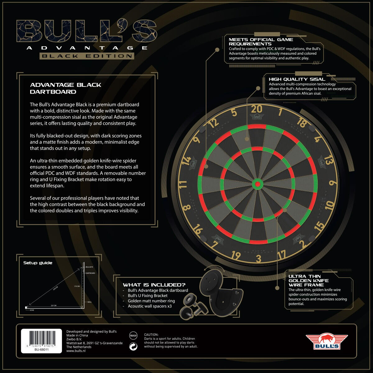 Bull's Advantage Black Dartboard 4/6