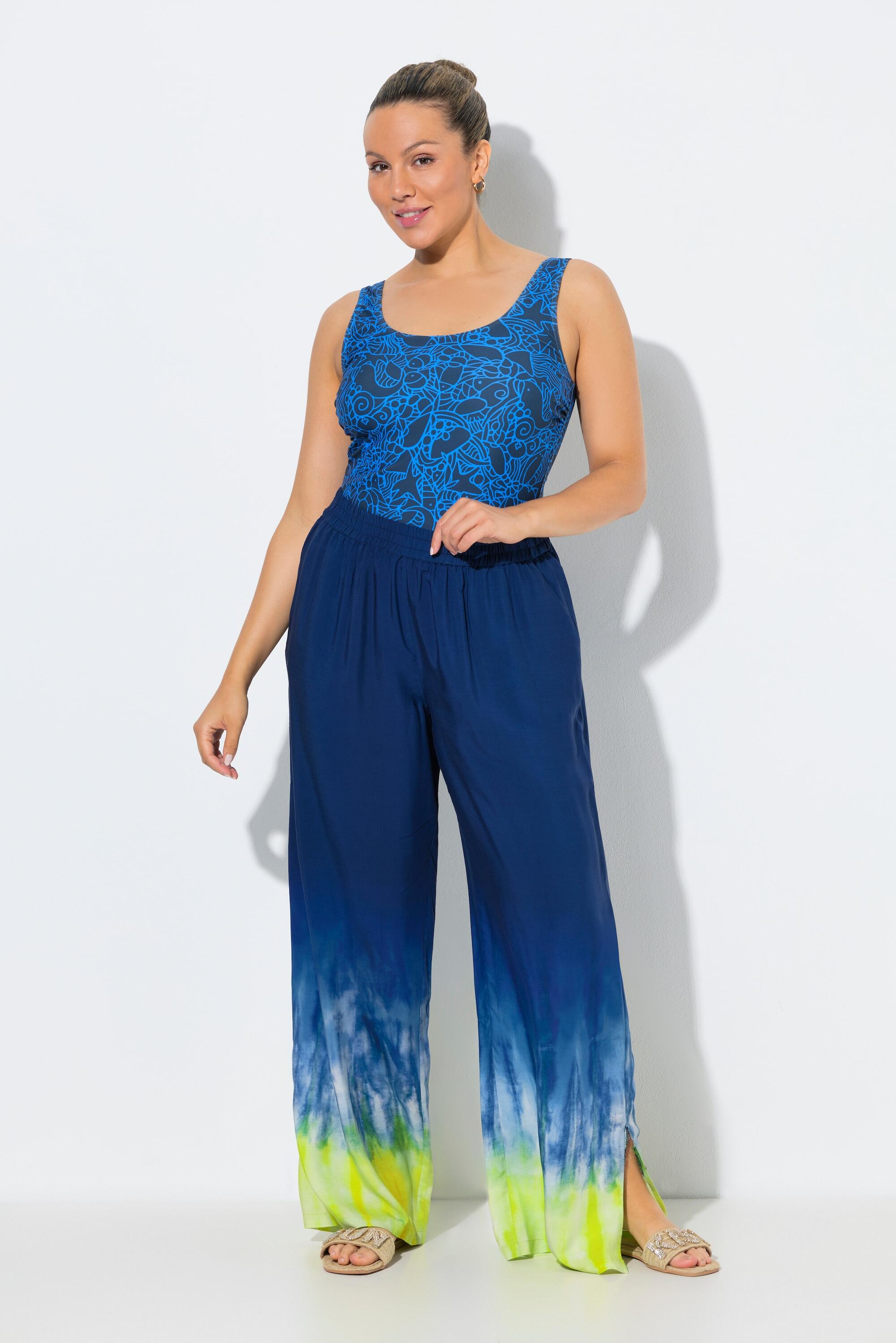 Femme Pantalon palazzo à imprimé Batik jambe large et taille élastique 5/7