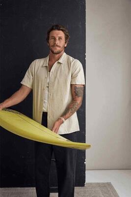 Klassiek linnen - korte mouwen overhemd heren