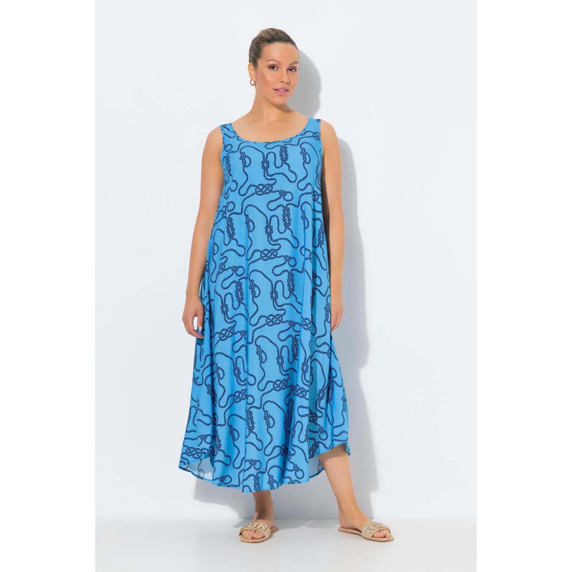 Ulla Popken - Femme Robe Midi Motif Nœuds Marins Décolleté Rond - Robe - Bleu - Decathlon