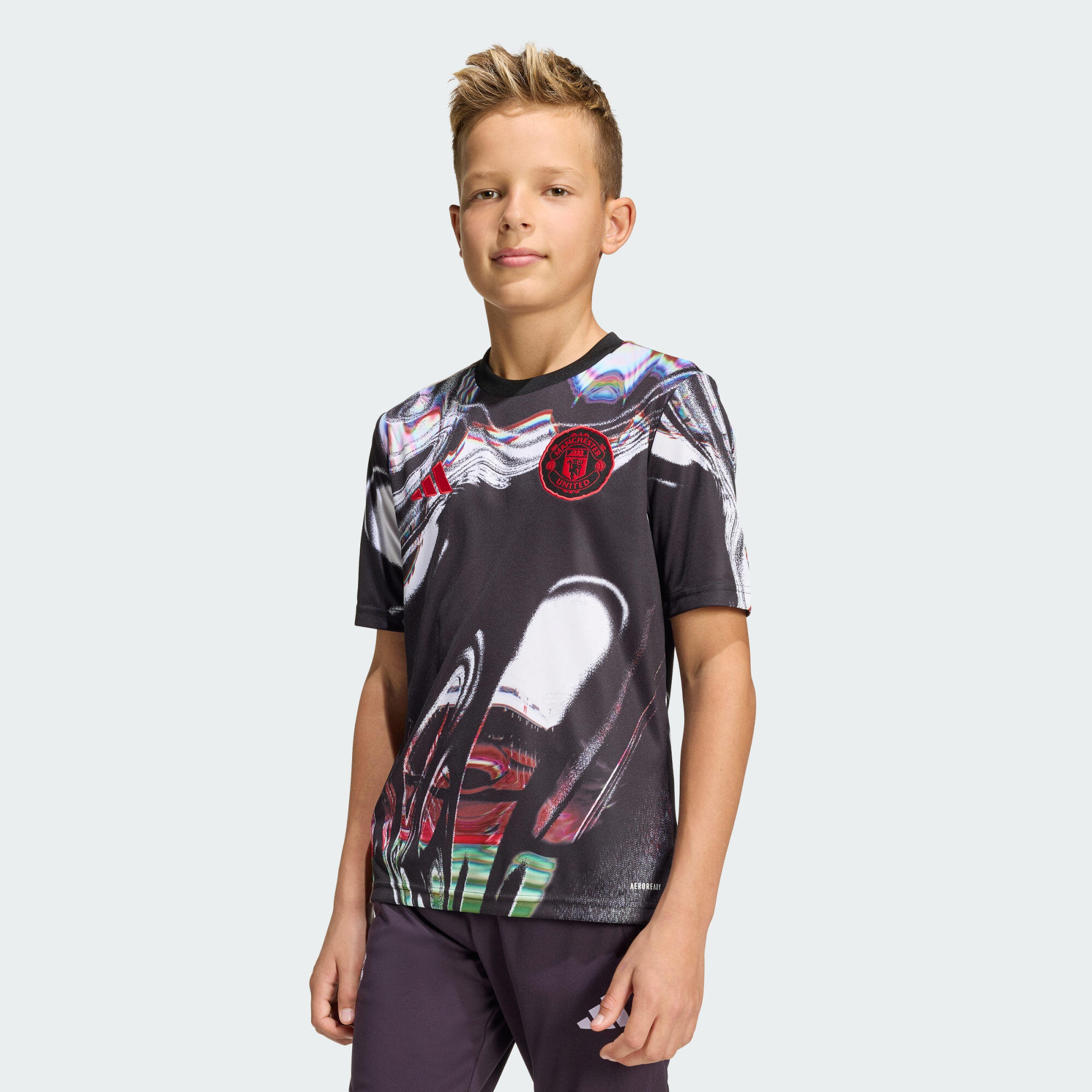 Adidas - Maillot Pré-match Manchester United 25/26 Enfants - Maillot Manches Courtes - Blanc|noir|rouge - Decathlon