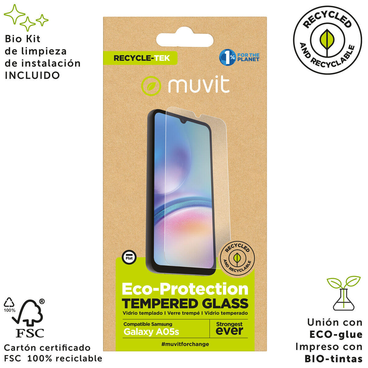 Protector de Pantalla para Móvil MUVIT FOR CHANGE Galaxy A05S Vidrio templado 3/5