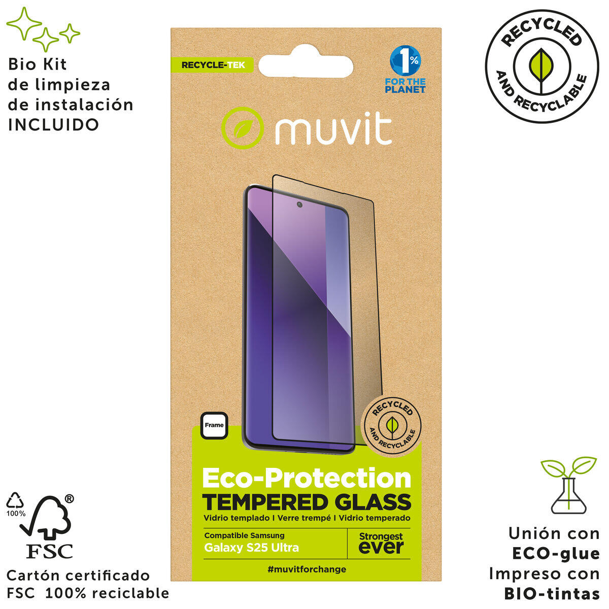 Protetor de ecrã para o telemóvel MUVIT FOR CHANGE Galaxy S25 Ultra Vidro temper 3/5