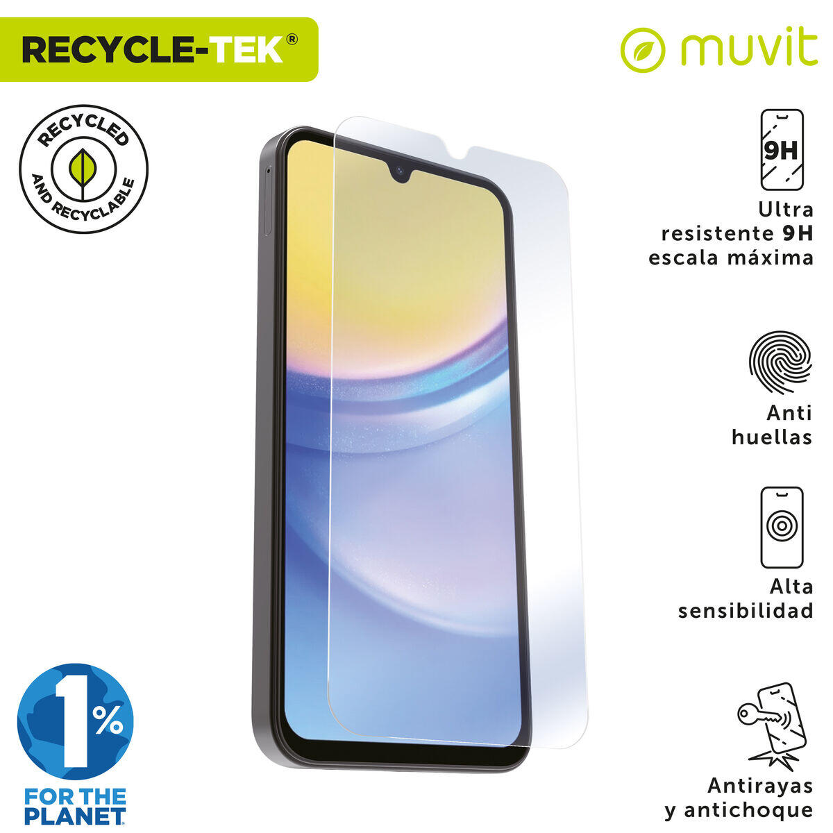 Protector de Pantalla para Móvil MUVIT FOR CHANGE Galaxy A15 4G/5G Vidrio templa 2/5