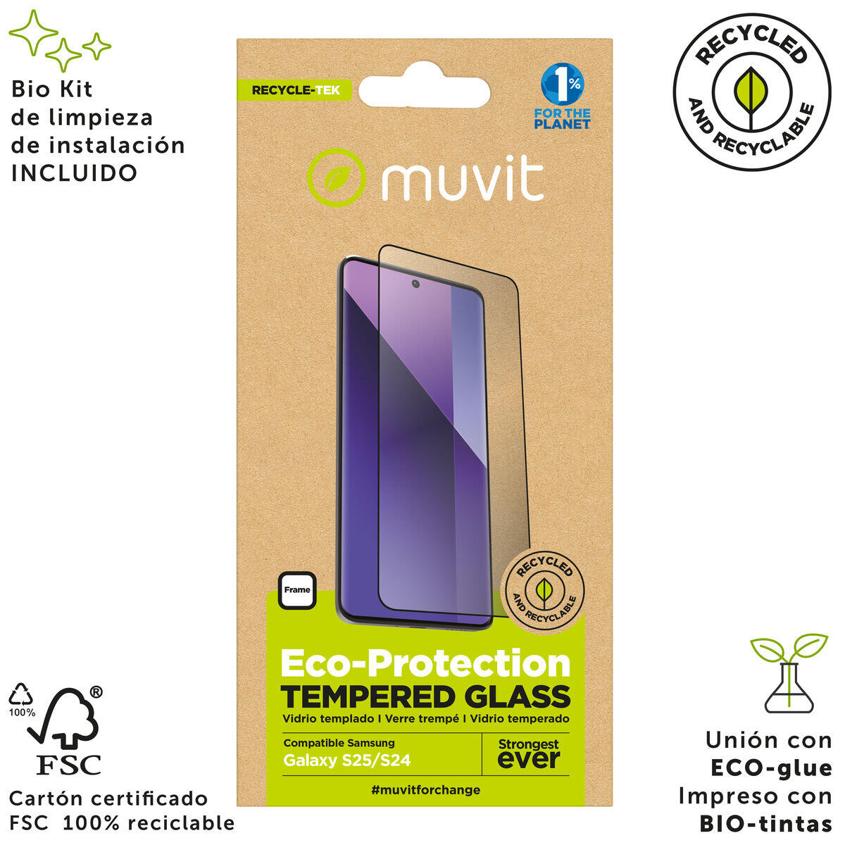 Protector de Pantalla para Móvil MUVIT FOR CHANGE Galaxy S25/S24 Vidrio templado 3/5