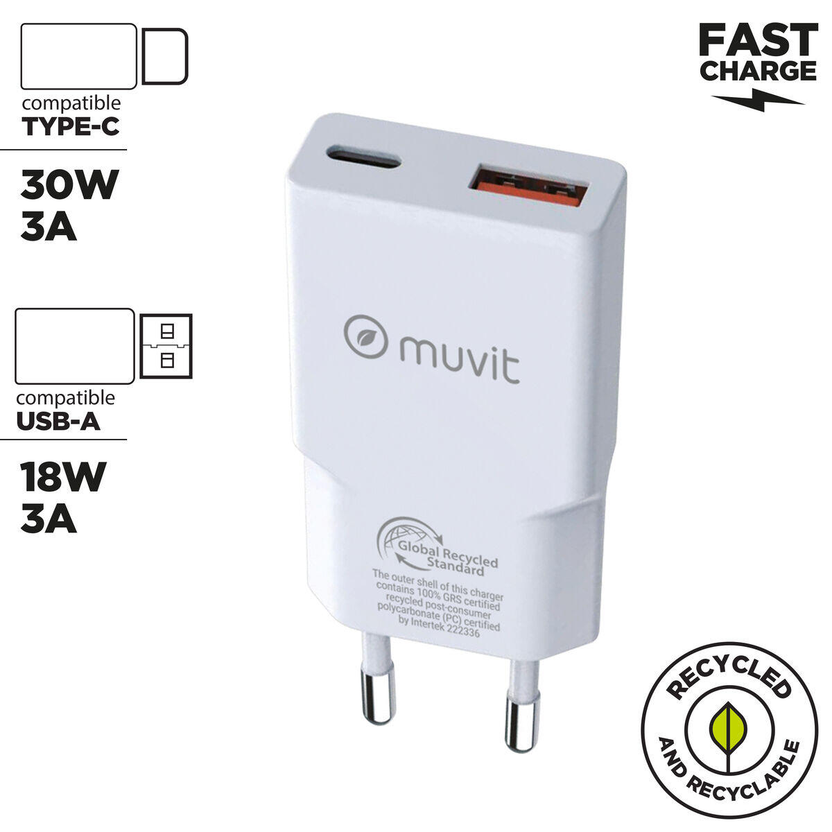 Cargador de Pared MUVIT FOR CHANGE HC-263 Blanco 3/5