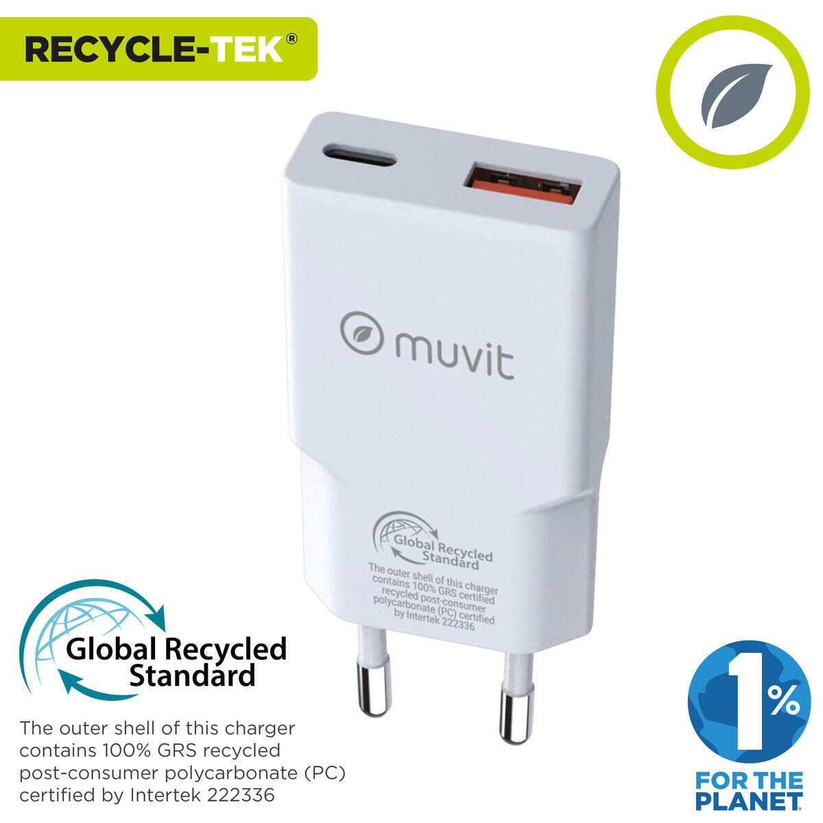 Cargador de Pared MUVIT FOR CHANGE HC-263 Blanco 2/5