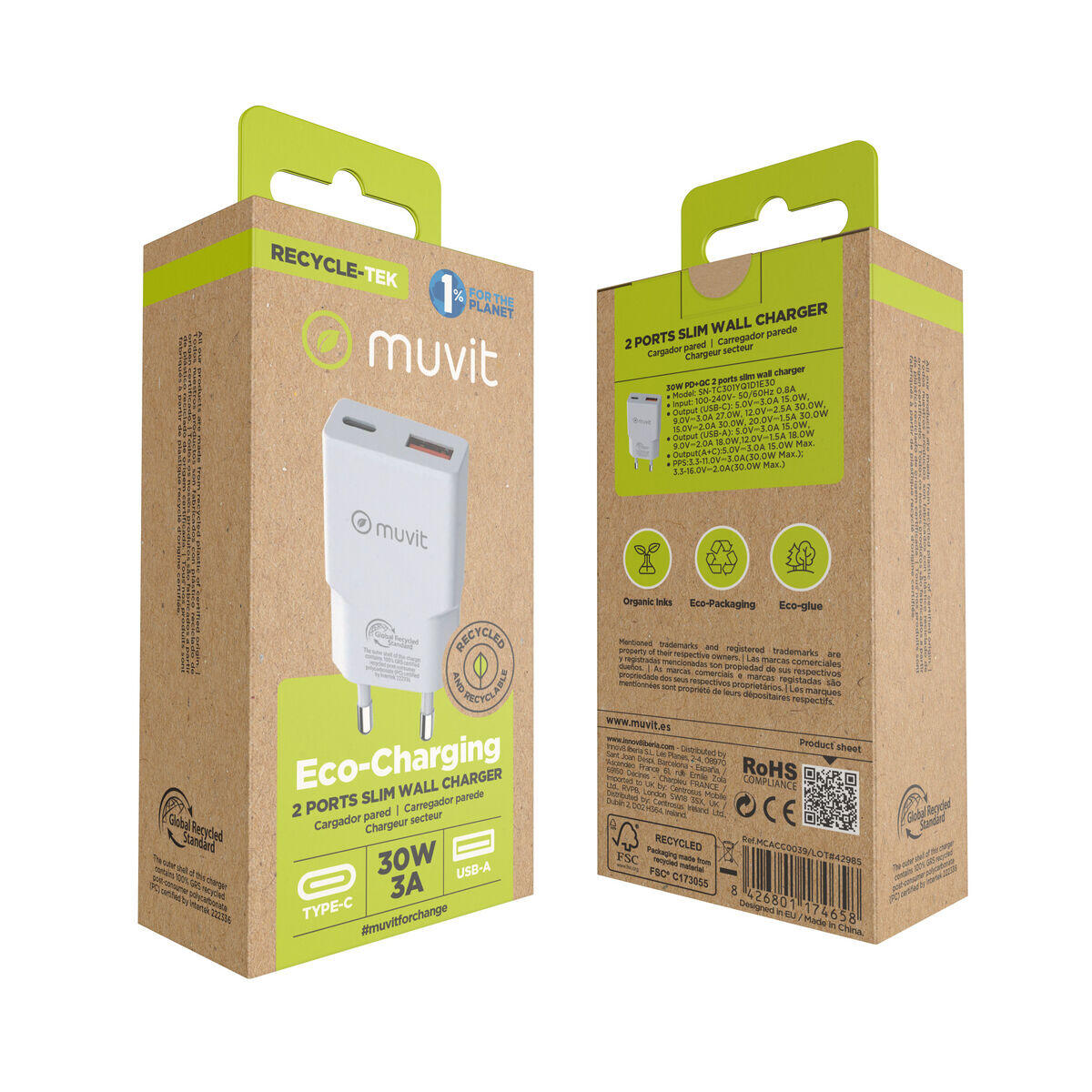 Cargador de Pared MUVIT FOR CHANGE HC-263 Blanco 5/5