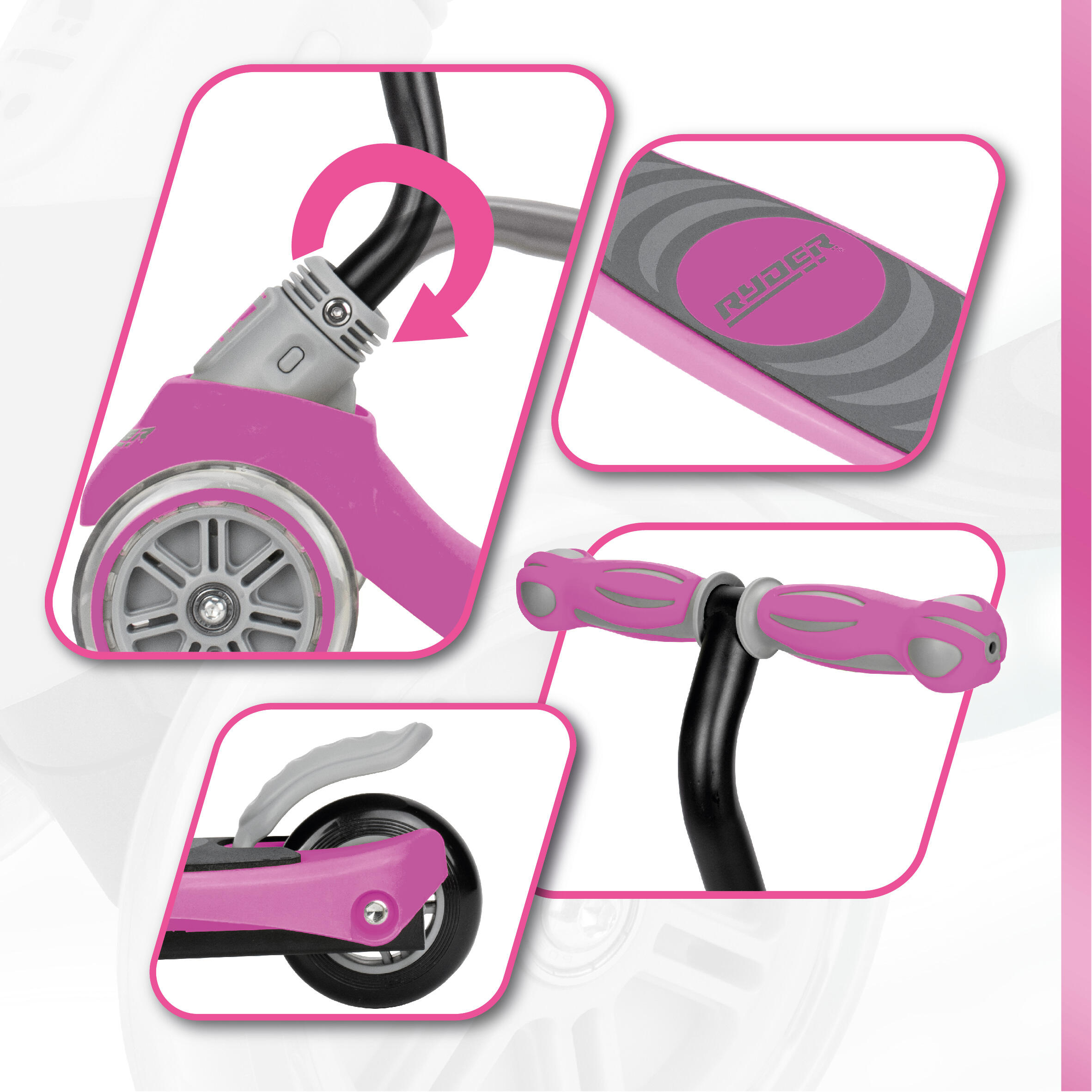 Patinete infantil de 3 Ruedas Ryder Neo LED Fucsia (3212) 3/7