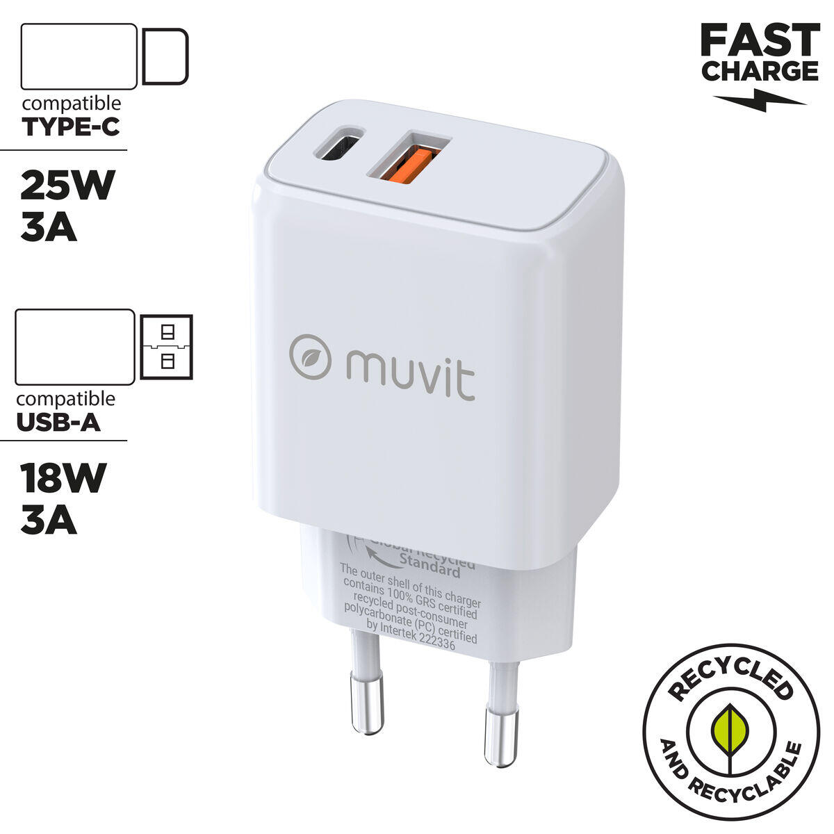 Carregador de Parede MUVIT FOR CHANGE MC-215 Branco 2/5