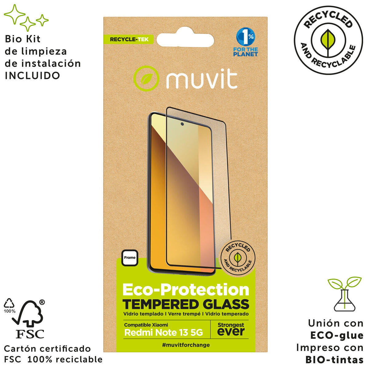 Protector de Pantalla para Móvil MUVIT FOR CHANGE Redmi Note 13 5G Xiaomi 3/5