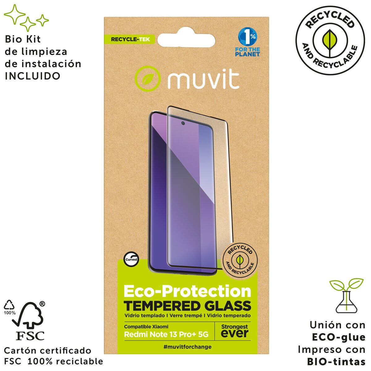 Protetor de ecrã para o telemóvel MUVIT FOR CHANGE Redmi Note 13 Pro+ 5G Xiaomi 3/5