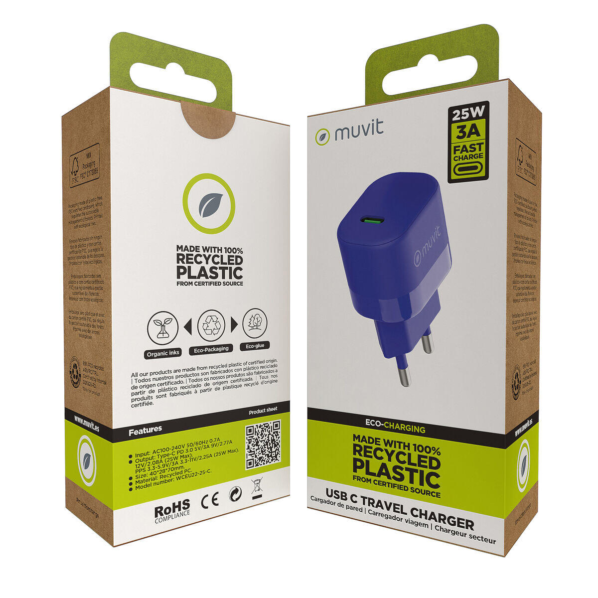 Cargador de Pared MUVIT FOR CHANGE MCACC0030 Azul 3/5