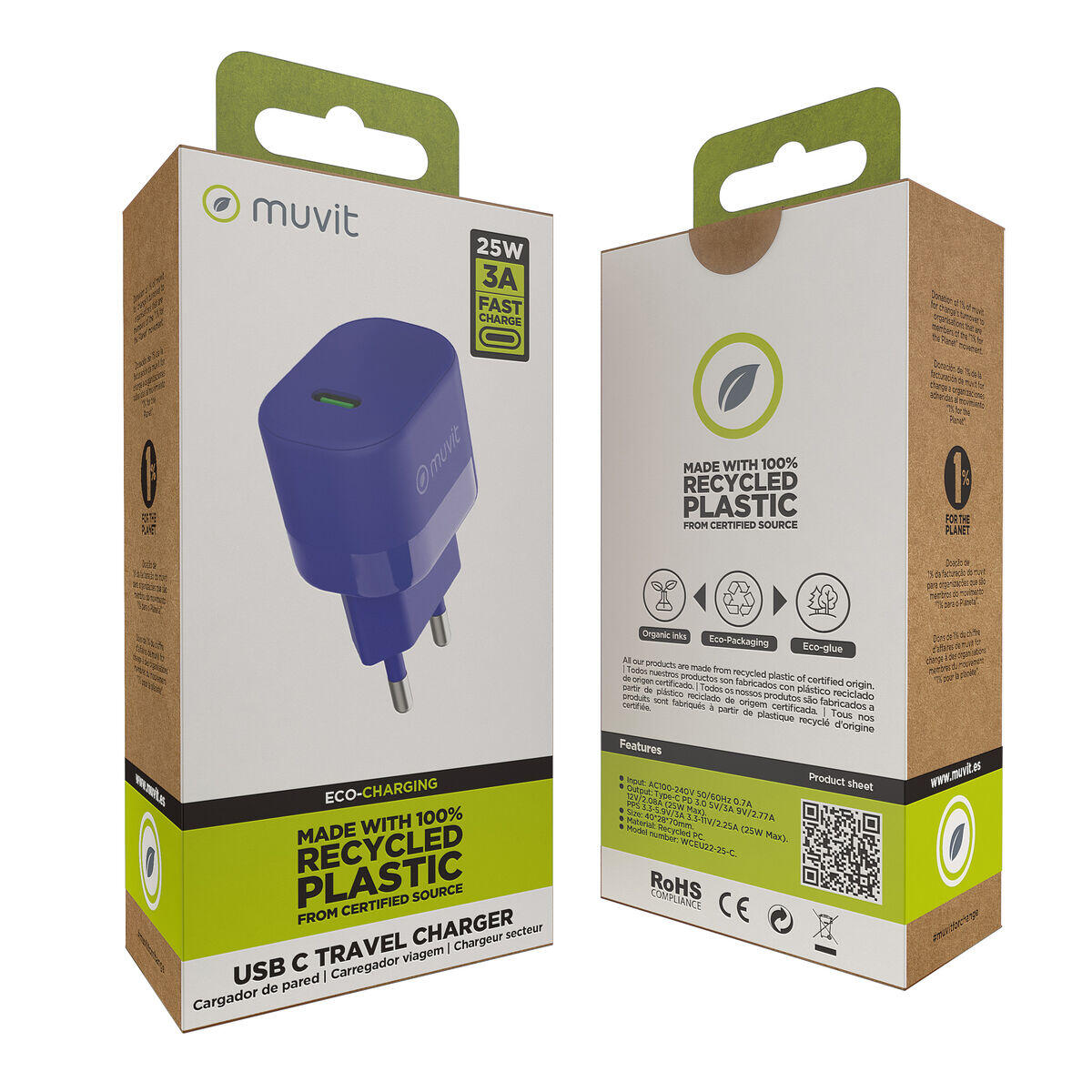 Cargador de Pared MUVIT FOR CHANGE MCACC0030 Azul 4/5