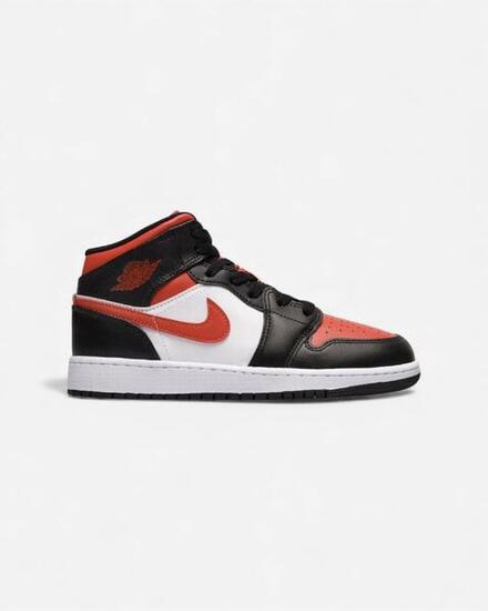 Nike Air Jordan 1 Mid Bred Toe Black Fire Red White (GS)