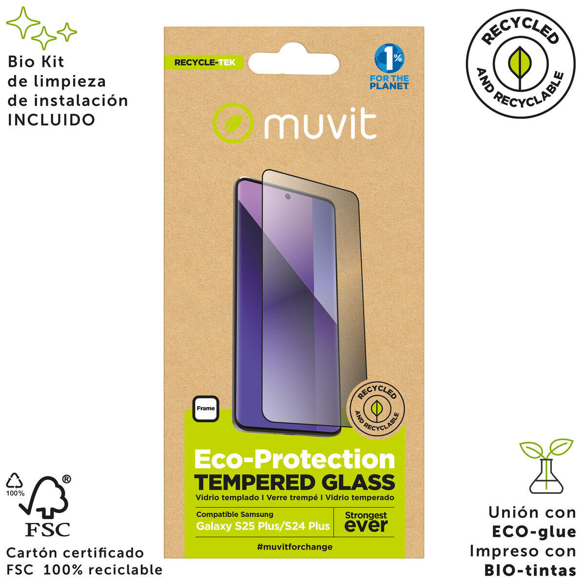 Protector de Pantalla para Móvil MUVIT FOR CHANGE Galaxy S25 Plus/S24 Plus Vidri 3/5