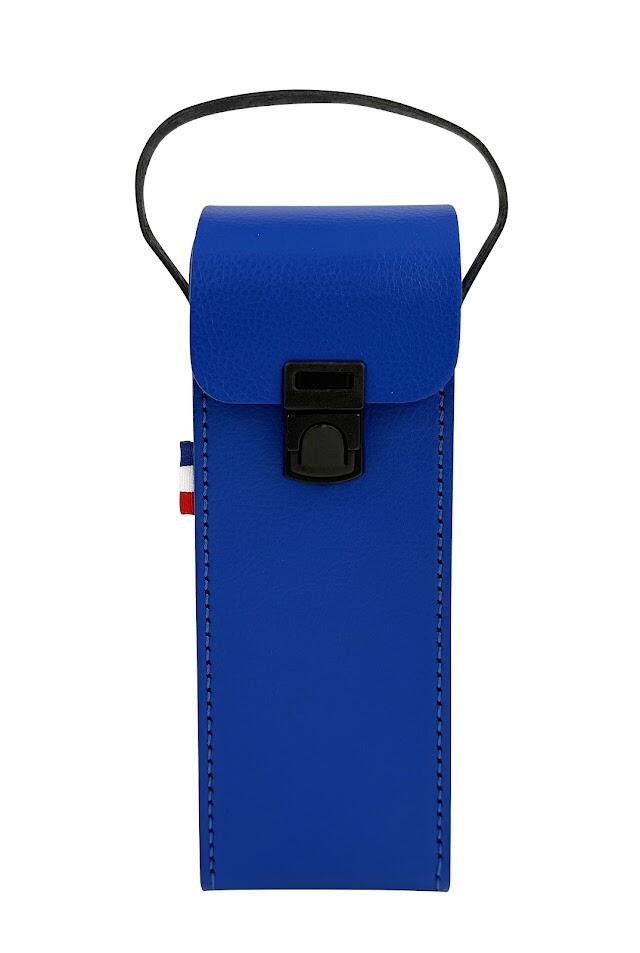 Sacoche rigide bleu vif pour boules de pétanque avec poignée en cuir 2/2