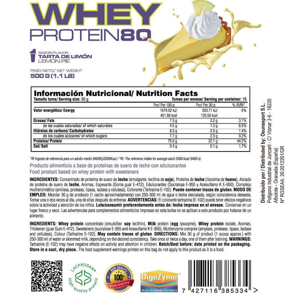 Proteine del siero del latte 80 - Torta al limone 500 g MASmusculo 5/6