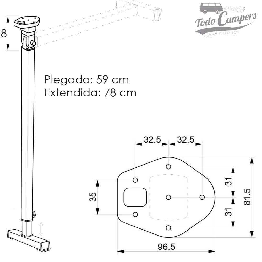 Pata plegable y extensible con pie ancho Astro para mesa camper 3/6