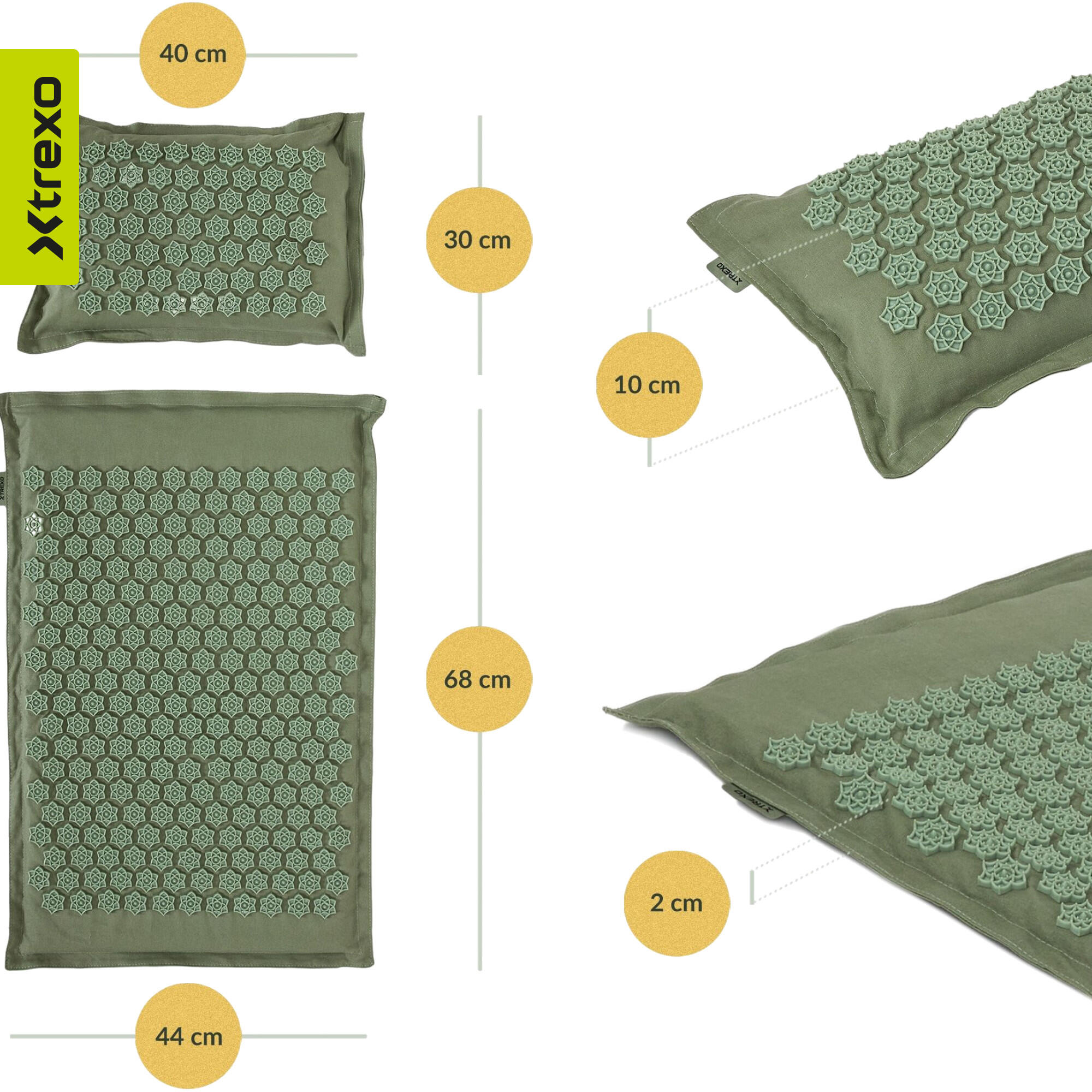Tapis d'acupression XTREXO ECO avec coussin TXO-B4Z006-GN 4/7