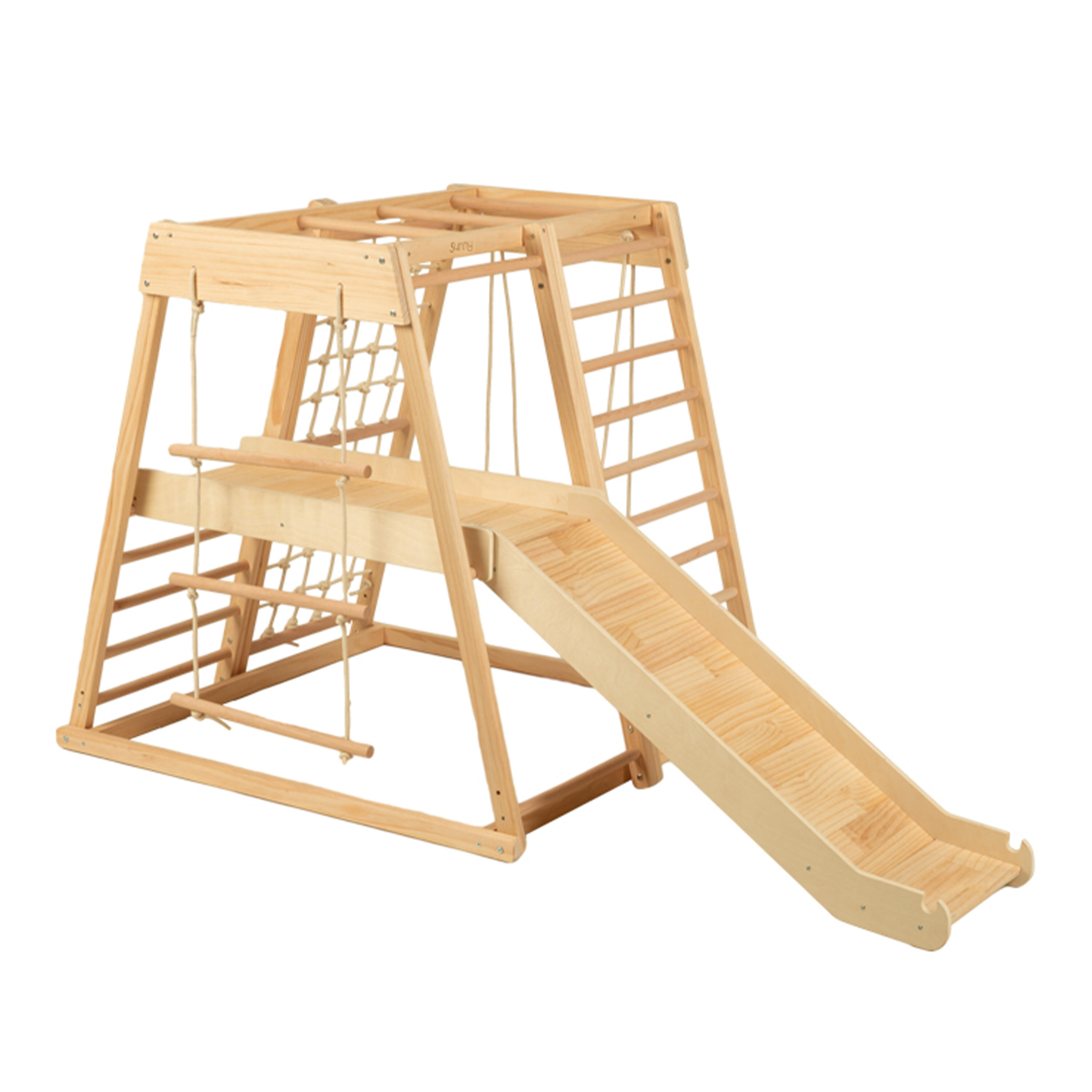 Torre da arrampicata in legno con scivolo e altalena, Mickie - Naturale 2/7