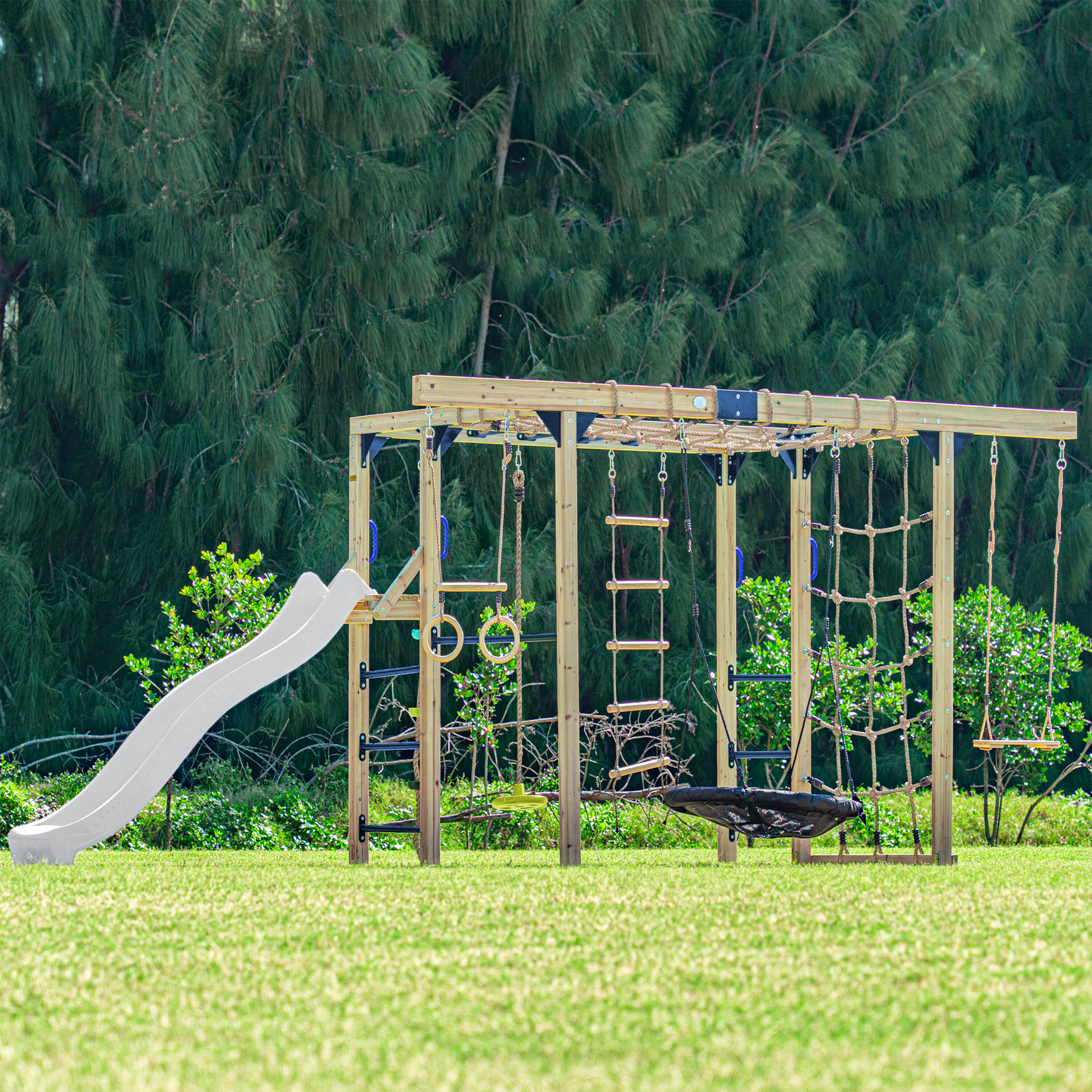 Aire de jeux Boris en Bois/Structure d'escalade - Toboggan Blanc 6/7