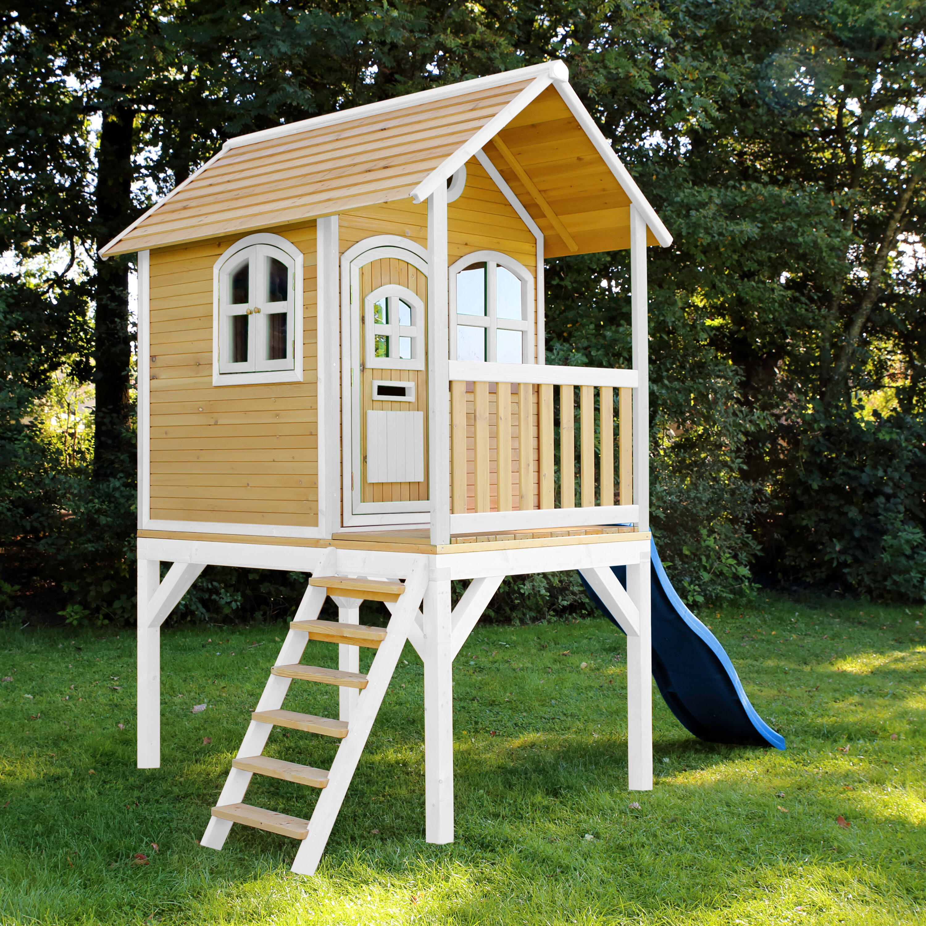 Maisonnette de jardin Laura Marron/Blanche  - Toboggan Bleu 5/7