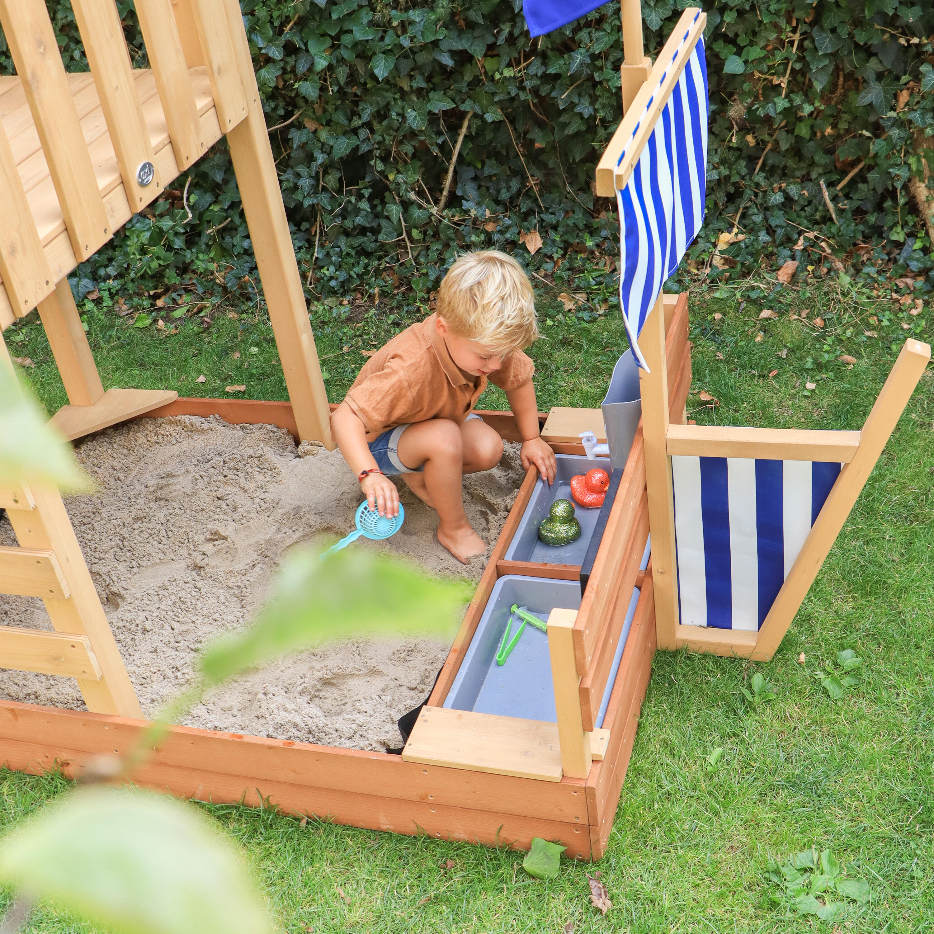 Vicky Speeltoren met Zandbak, Speelkeuken, Glijbaan Grijs, FSC-Hout 4/7