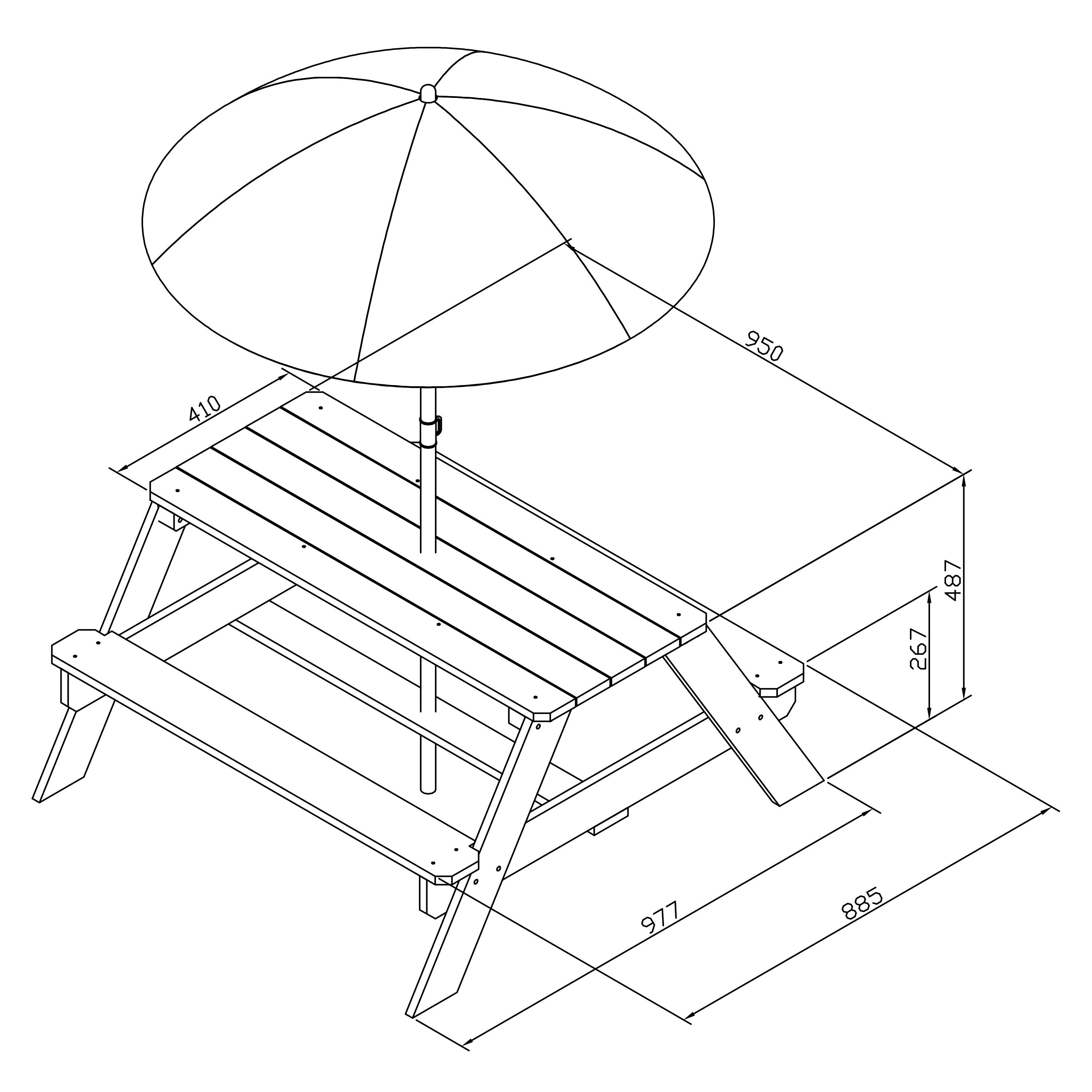 Table Pique Nique avec Parasol 95x97x48 cm, Anthracite/Gris 3/7