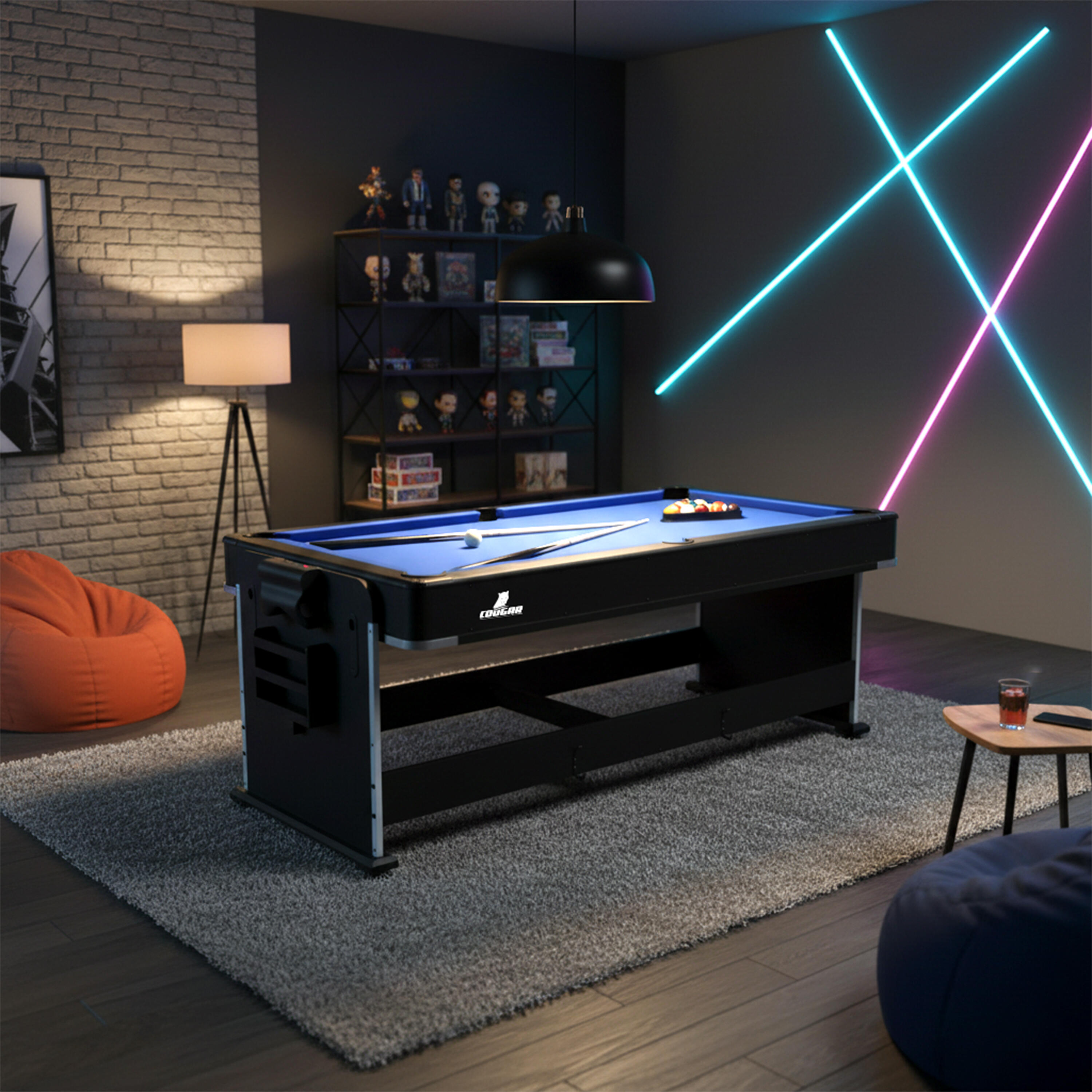 Mesa multijuegos, 4 en 1 | Billar, hockey de mesa, ping-pong, negra 3/7