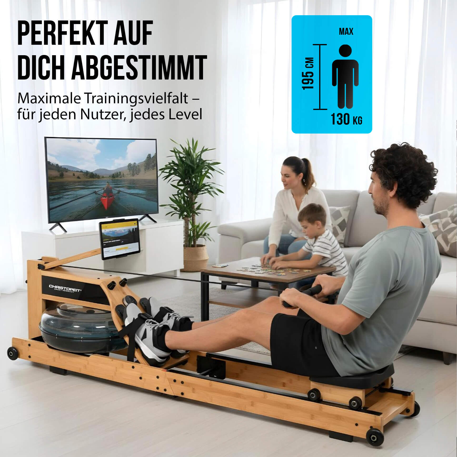 Rudergerät klappbar – Wasserrudergerät aus Holz inkl. Matte – Colorado 6/9