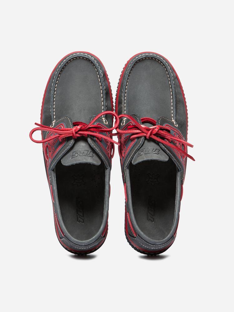 Chaussures bateau homme GLOBEK Encre - cuir, semelle caoutchouc 3/4
