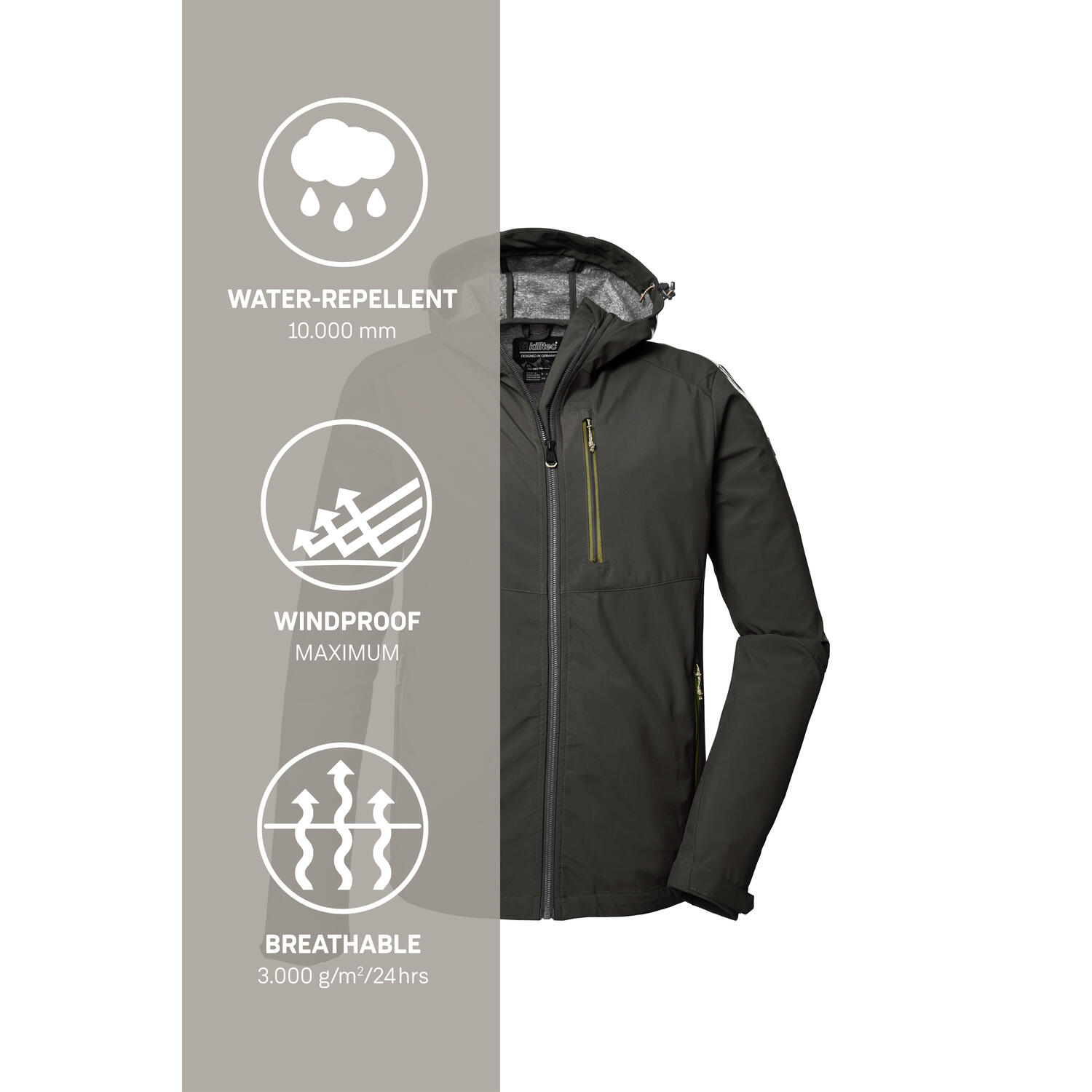 Killtec Softshelljacke Herren Wasserabweisend mit Kapuze leicht 6/7