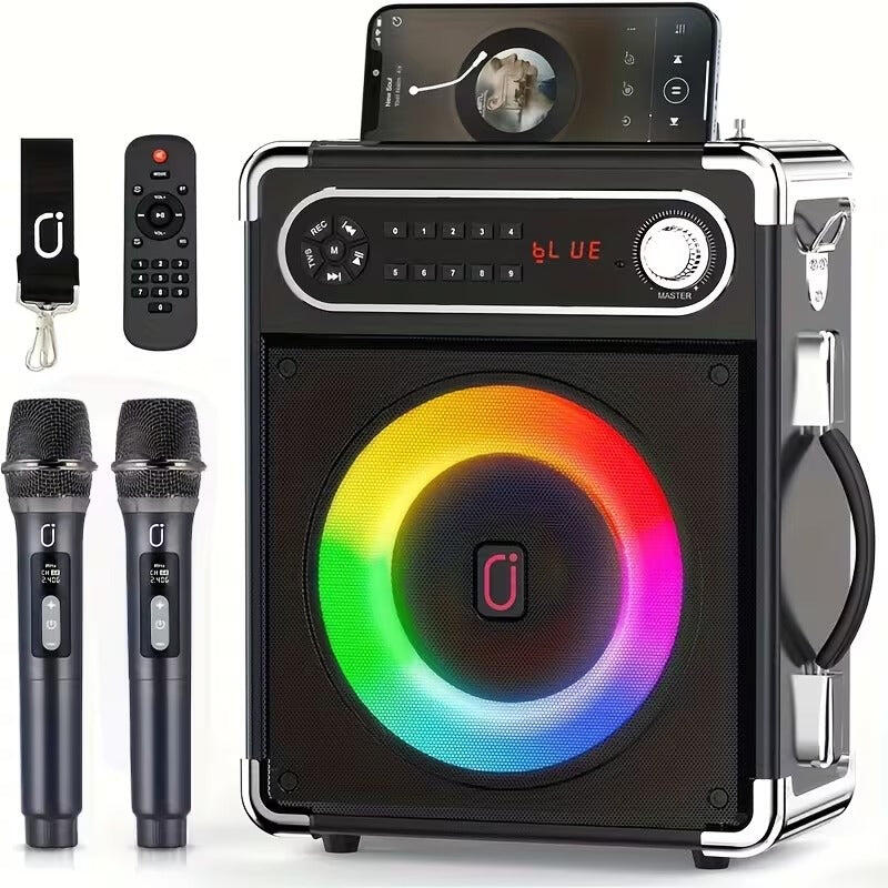 Portable Speaker with 2 Wireless Microphones