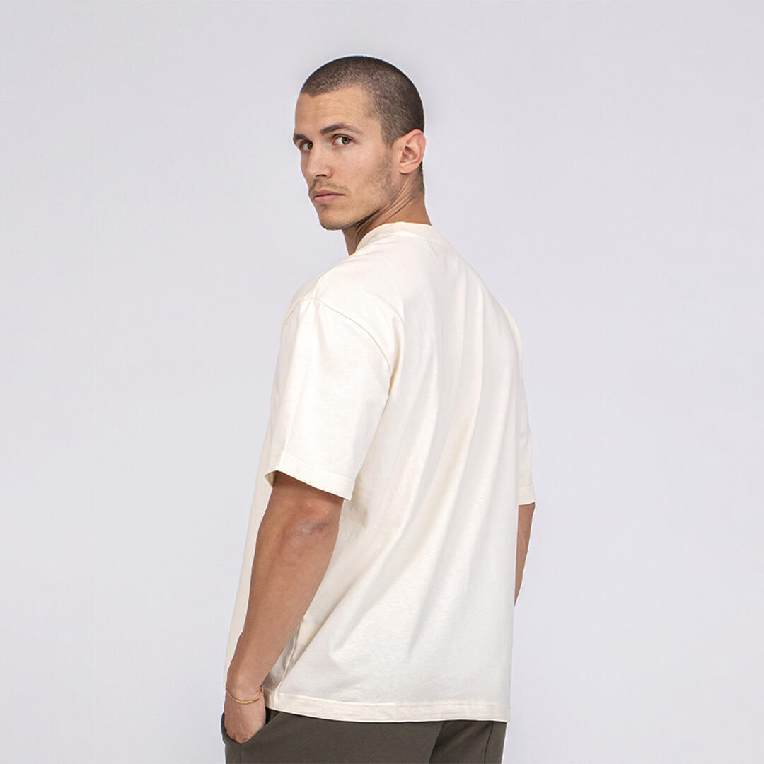 T-shirt unisex oversize cotone pre post allenamento tempo libero Crema 2/5