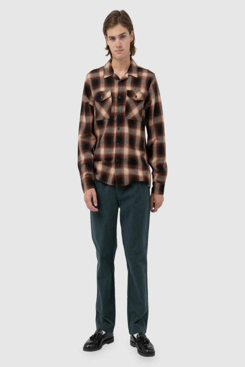 Camisa de franela de manga larga Plaid Ls para hombre 3/4