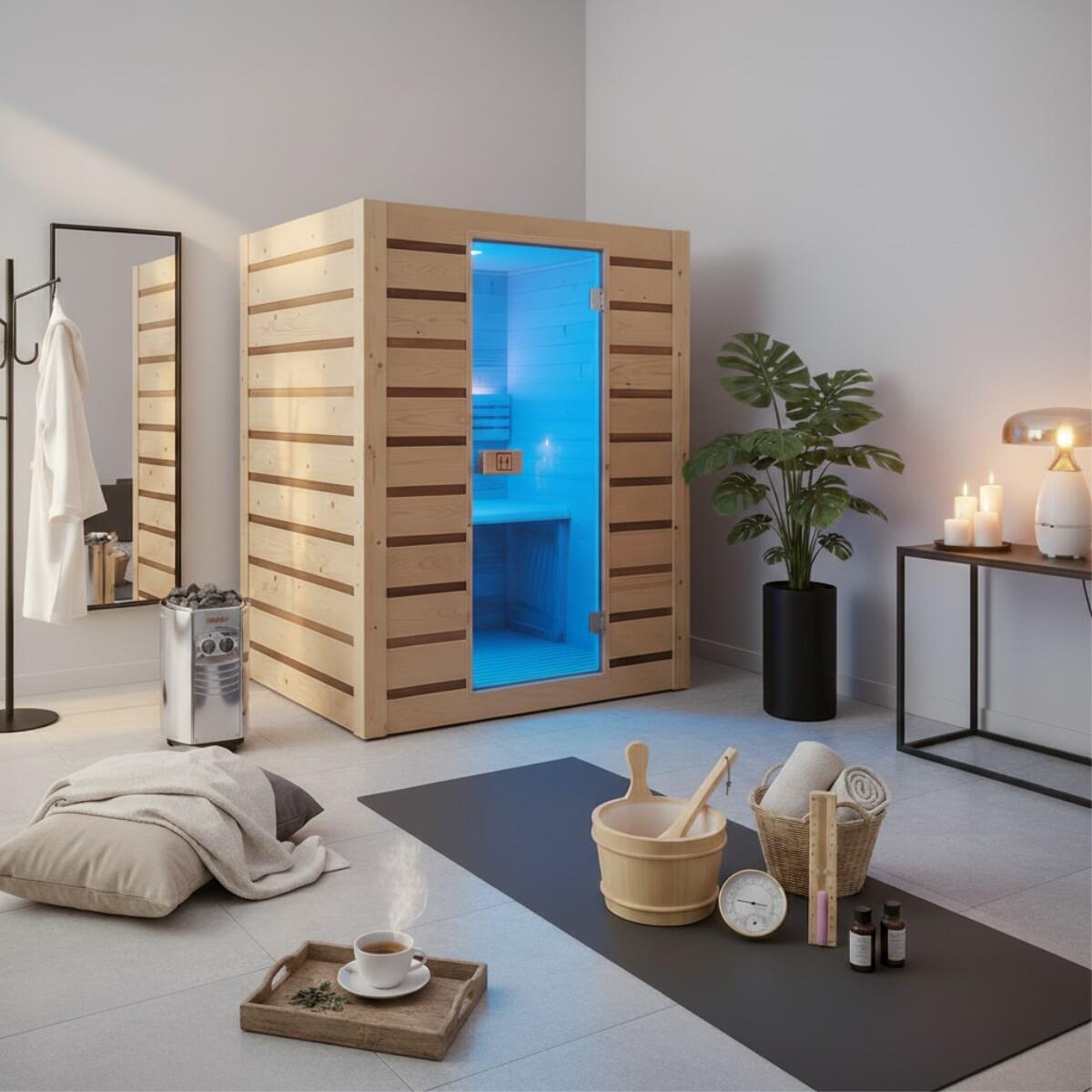 ECCOLO 2 miejsca–Tradycyjna sauna parowa, równomierne ciepło i szlachetne drewno
