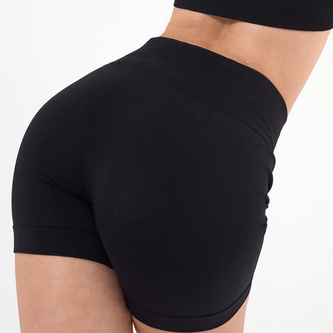 Shorts donna vita alta push up senza cuciture allenamento e tempo libero Nero 3/5