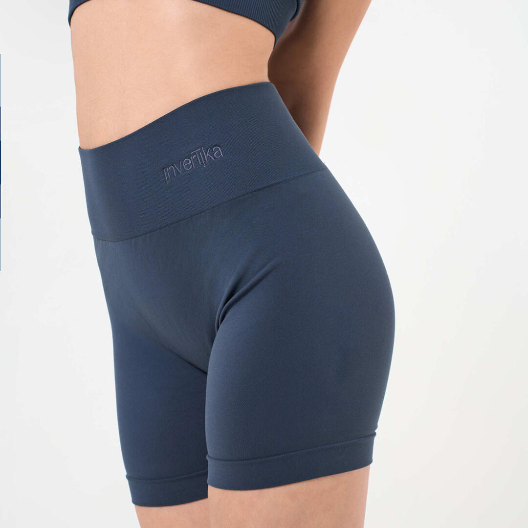 Shorts donna vita alta push up senza cuciture allenamento e tempo libero Blu 2/5